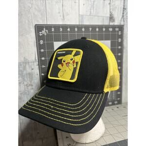 Pikachu Trucker Hat Black And Yellow Adjustable